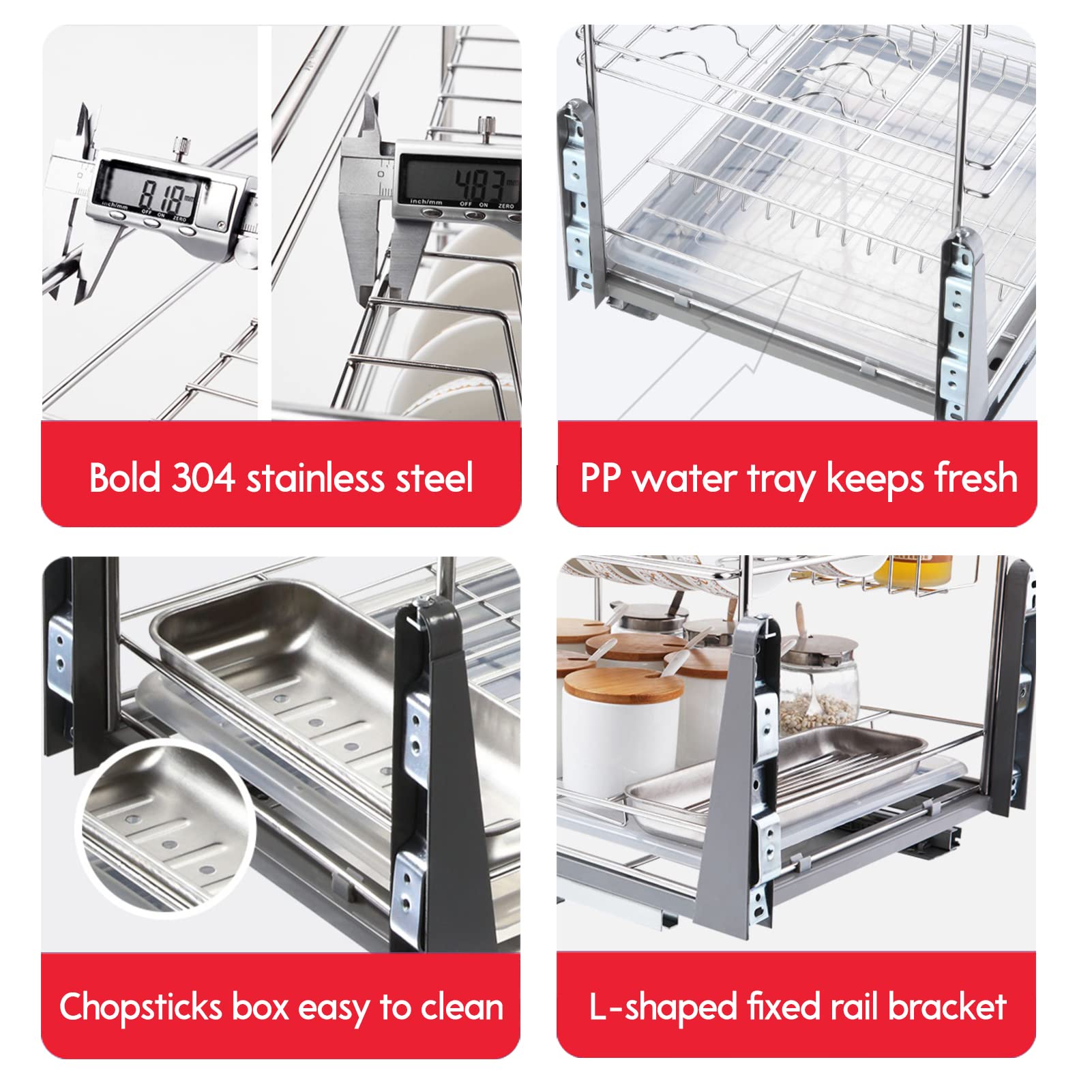 Organizzatore da cucina Organizzatore da cucina Organizzatori e contenitori per armadietti da cucina Robusto acciaio inossidabile 304 Portaspezie estraibile Cassetto telescopico Dispensa Cestino estra