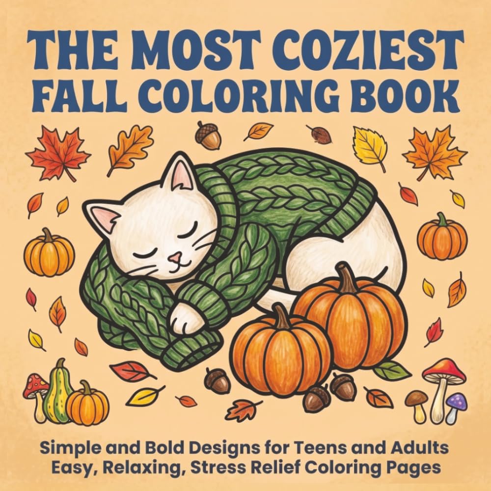 The Most Coziest Fall Coloring Book: Simple and Bold Designs for Teens and Adults | Easy, Relaxing, Stress Relief Coloring Pages