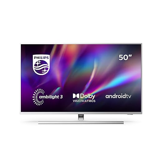 Philips Tv Ambilight 65Pus8505/12 65-Zoll Led Tv (4K Uhd, P5 Perfect Picture Engine, Dolby Vision, Dolby Atmos, Hdr 10+, Sprachassistent, Android Tv) Hellsilber [Modelljahr 2020]