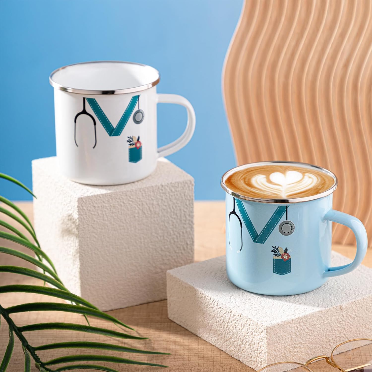 Hushee Nurse Appreciation Gifts Mug Bulk 12oz Coffee Mugs with Handle Motivational Cup Enamel Tumbler Nurse Practitioner Week Gift for Nursing Doctor Valentines Care Favor(Cute Color,2 Pcs)