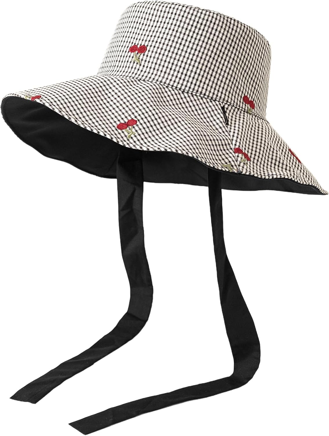 Women's Reversible Bucket Sun Hat with Cherries Embroidered Pattern, UPF 50+ UV Protection, Water Resistant for Beach Hiking
