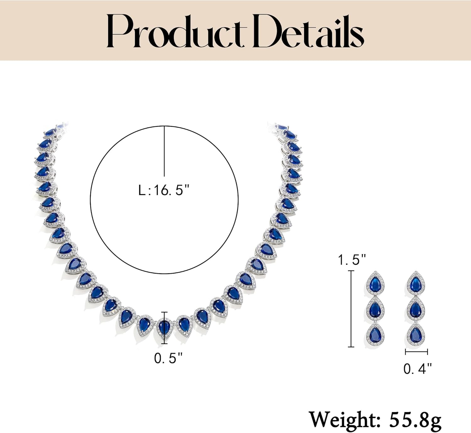 EleQueen Women's Silver-Tone Full Prong Cubic Zirconia Teardrop Bridal Necklace Earrings Set