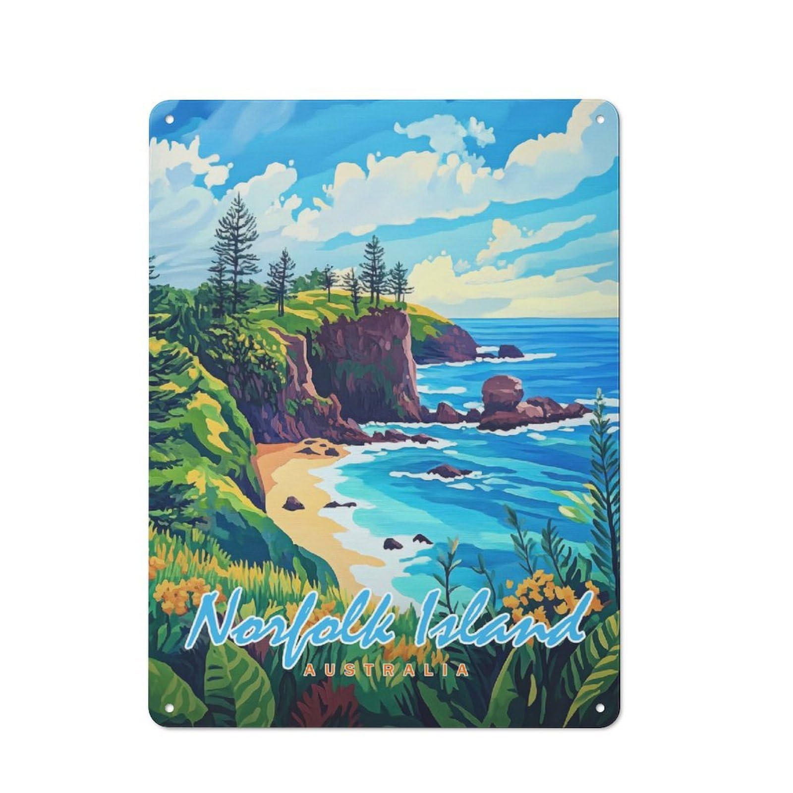 Junmoney Style-24 Norfolk Island Landscape Decorative Metal Plaque 40X30cm, Loft Style Urban Room Decor For Flat, Bar, Studio Or Gallery Wall