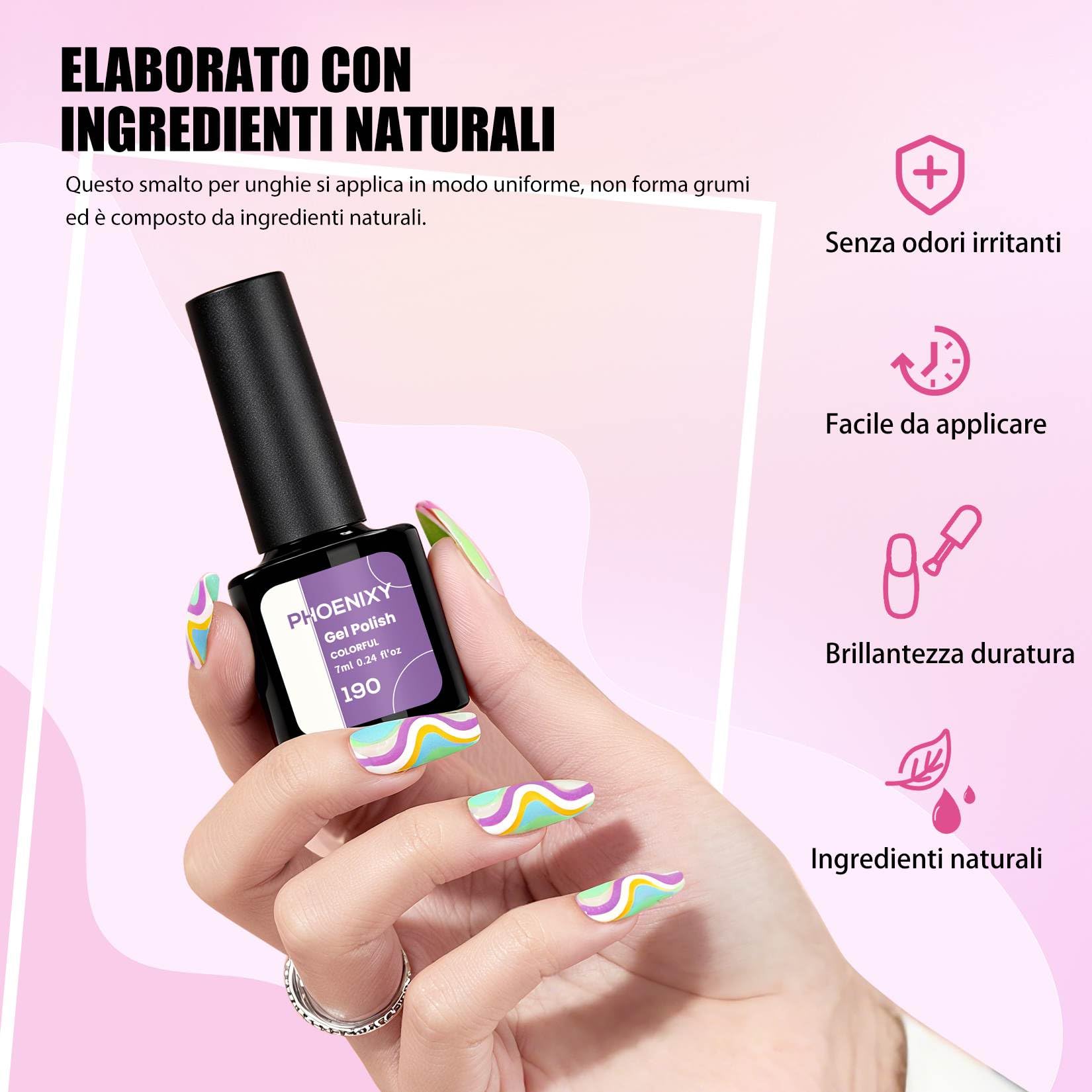 Phoenixy Kit Semipermanente Unghie 20 Colori Kit Unghie Gel Completo con Base e Top Coat Semipermanente Unghie 36W U V/LED Lampada Set Unghie per Principianti