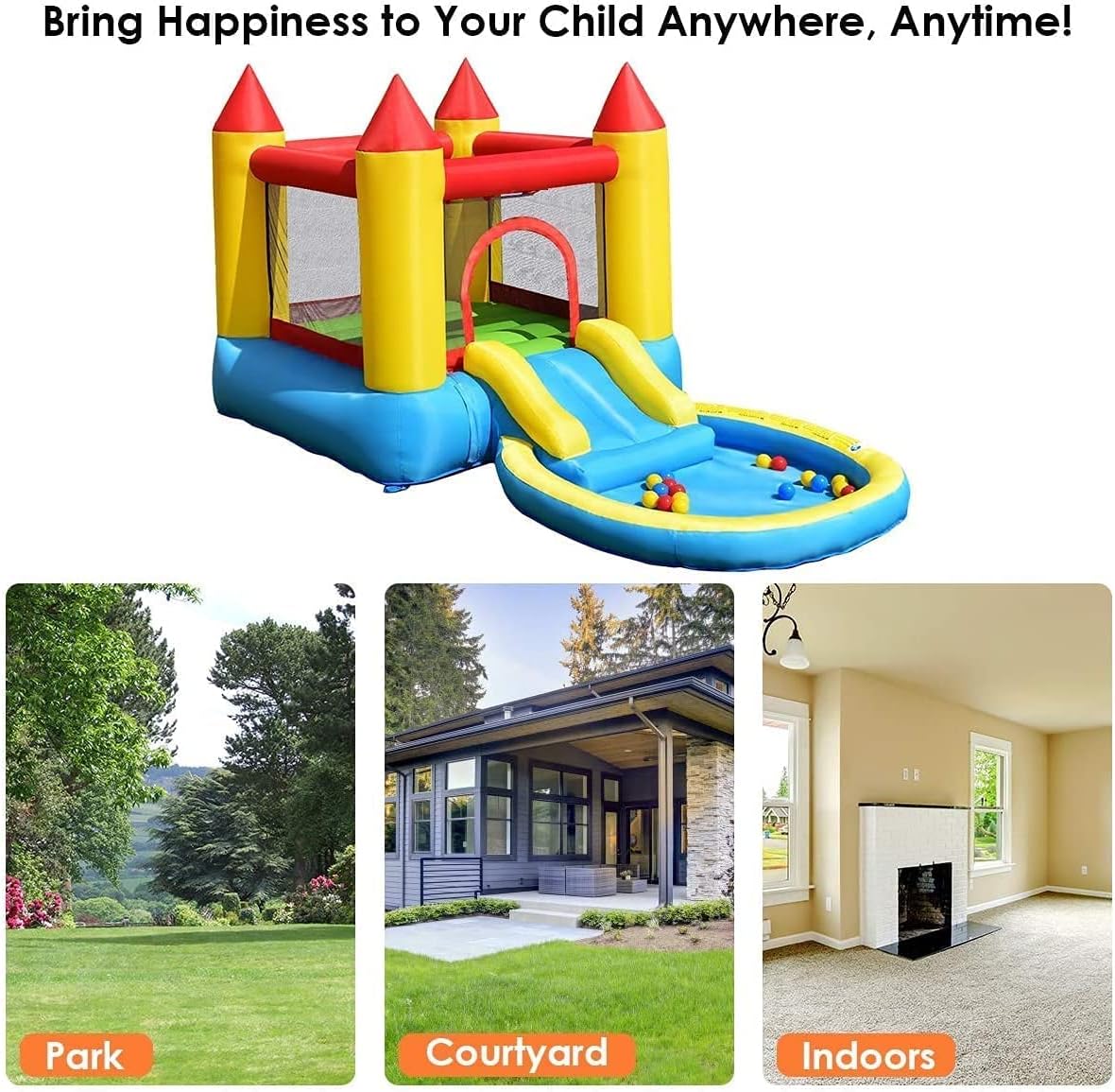 OLAKIDS Inflatable Water Slide, 4 in 1 Kids Bounce House with Slide, Splash Pool Large Bouncing Area Polyester Mesh, Indoor Outdoor Obstacle Course Jumping Castle with Carrying Bag Repairing Kit