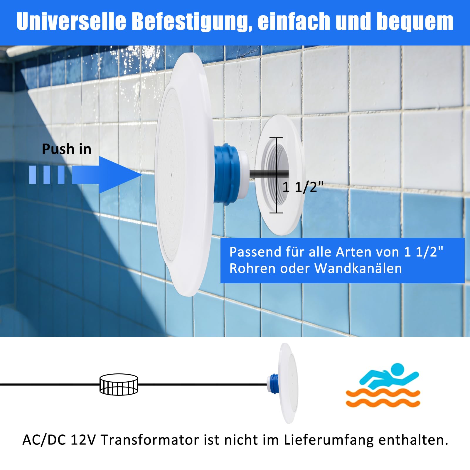 Projecteur LED Piscine Par56 20W IP68 12V 5500-6500K Blanc Froid