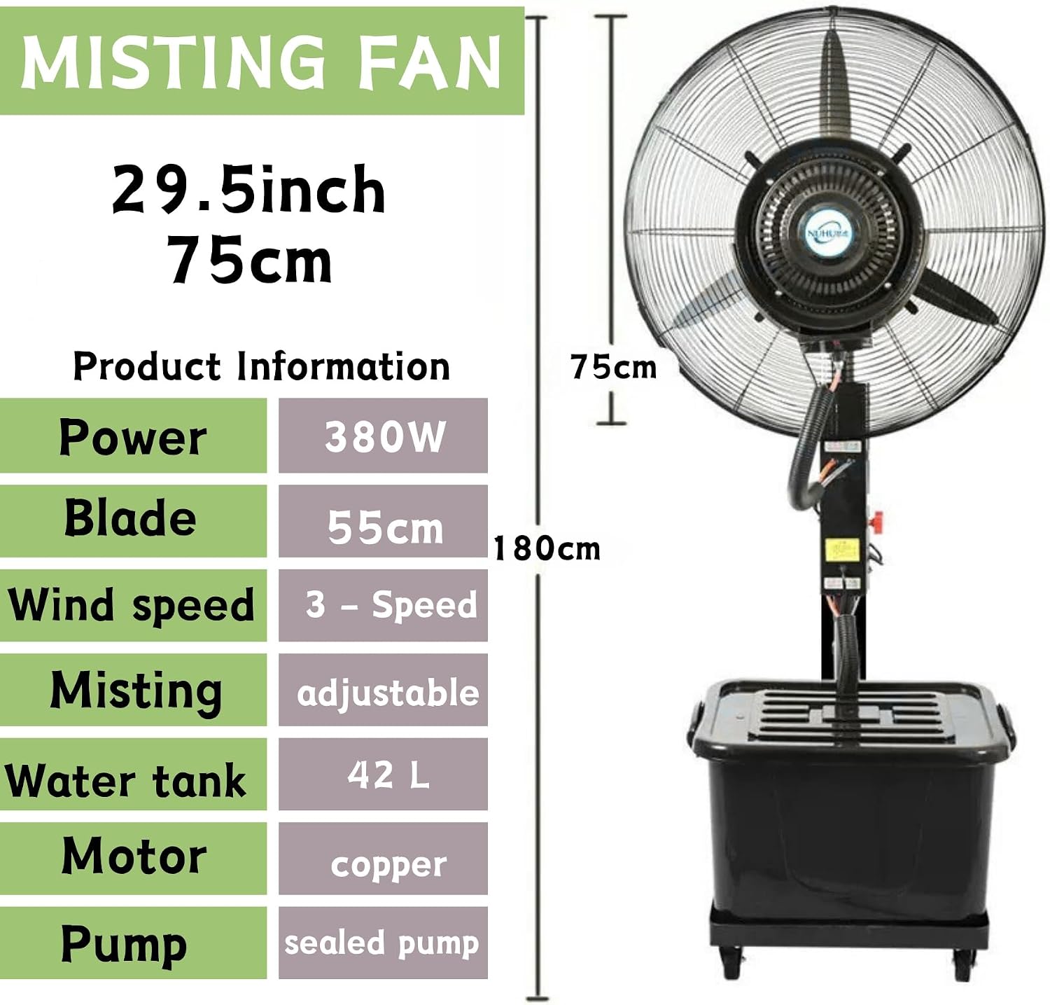 Outdoor Misting Fan with High Velocity, 3 Speed Adjustable, Ideal for Home, Office, and Commercial Spaces(75Cm)
