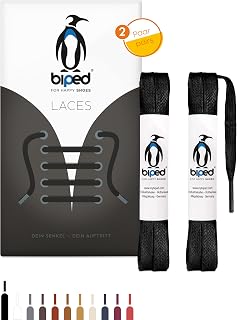 biped LACES 2 Paar gewachste Schnürsenkel flach - aus Baumwolle 7 mm - reißfeste Premium Schuhbänder für Lederschuhe, Boots, Freizeit- und Arbeitsschuhe z2916(#2 black,90 cm)
