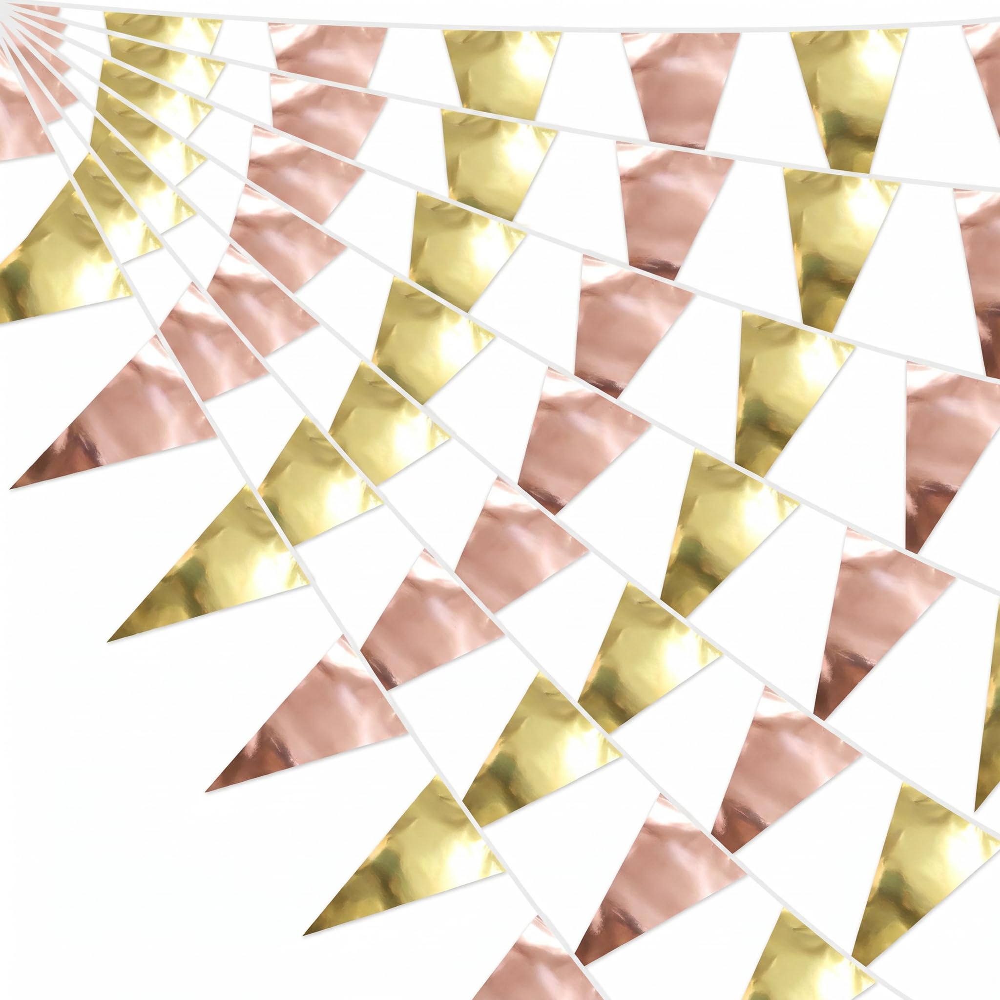 130FT Matte RoseGold Matte LightGold Glitter Triangle Pennant Banner Flag Metallic Bunting Fabric Garland for Christmas Birthday Anniversary Bridal Shower Engagement Graduation Party Decorations Decor