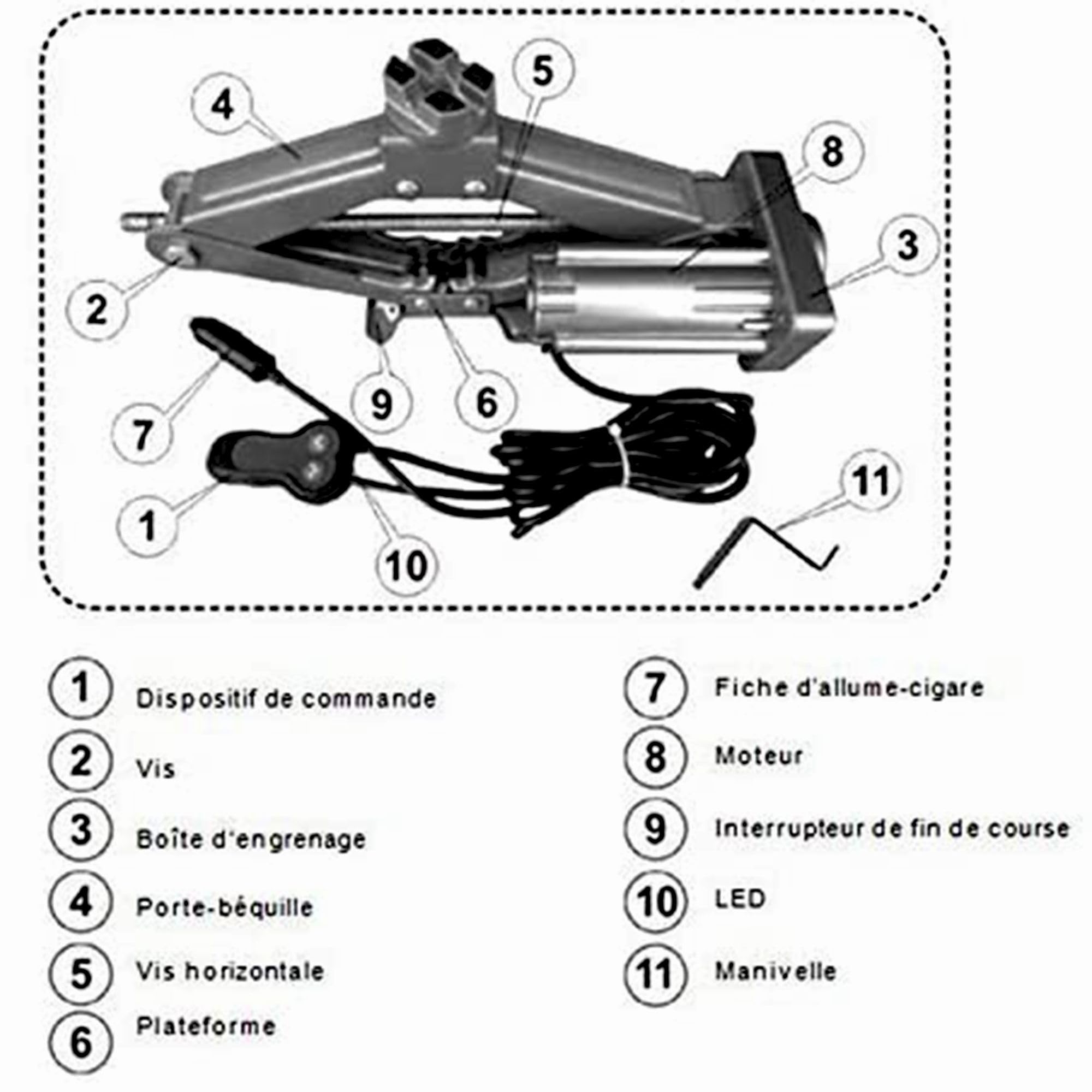 FISHTEC ® Cric elettrico per auto 12V - Acciaio - Solleva fino a 1 500 kg - Fornito con custodia - Collegamento accendisigari - Smontaggio ruote con presa 17 e 23 mm incluso