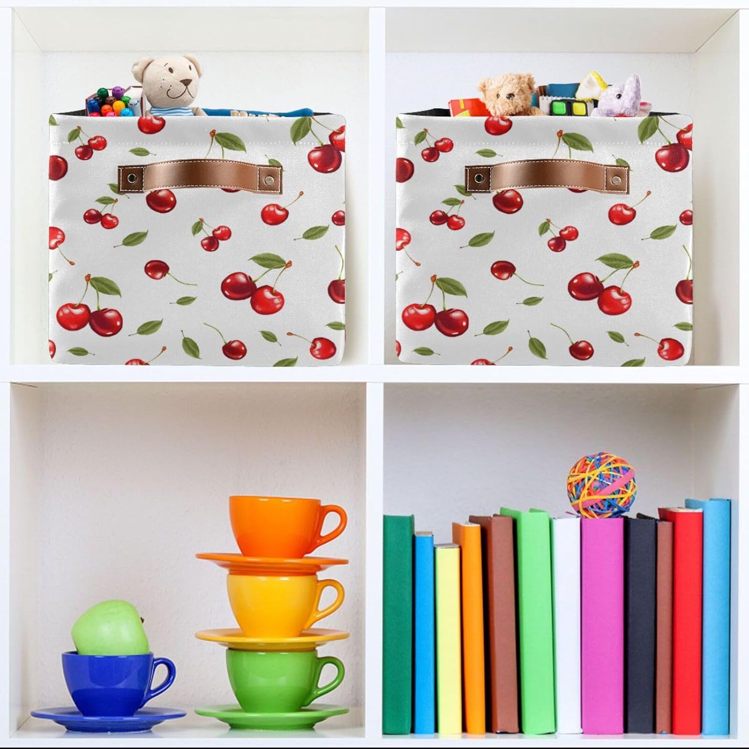 Didi & Hosa Storage Basket Cube Cherry Collapsible Toys Shelf Baskets Bin with Handle Laundry Organizer Storage Box for Home School & Office