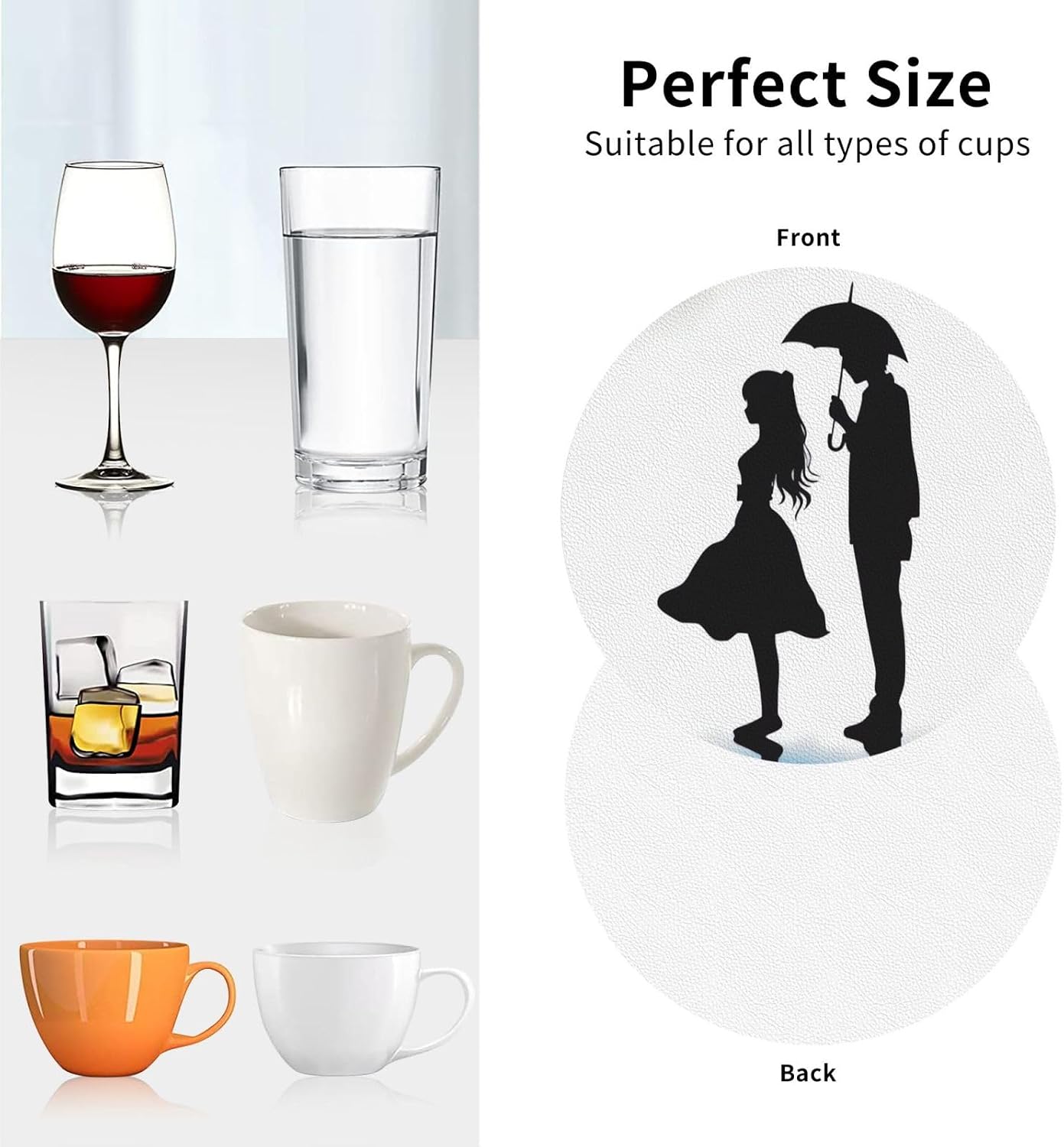 6 Pcs Leather Coasters for Drinks, 4" Drinking Coaster for Tabletop Protection, Anime Lovers Silhouette Drink Coasters Set for Kinds of Cups Aesthetic Cup Mat for Home Decor Housewarming Gift image 4