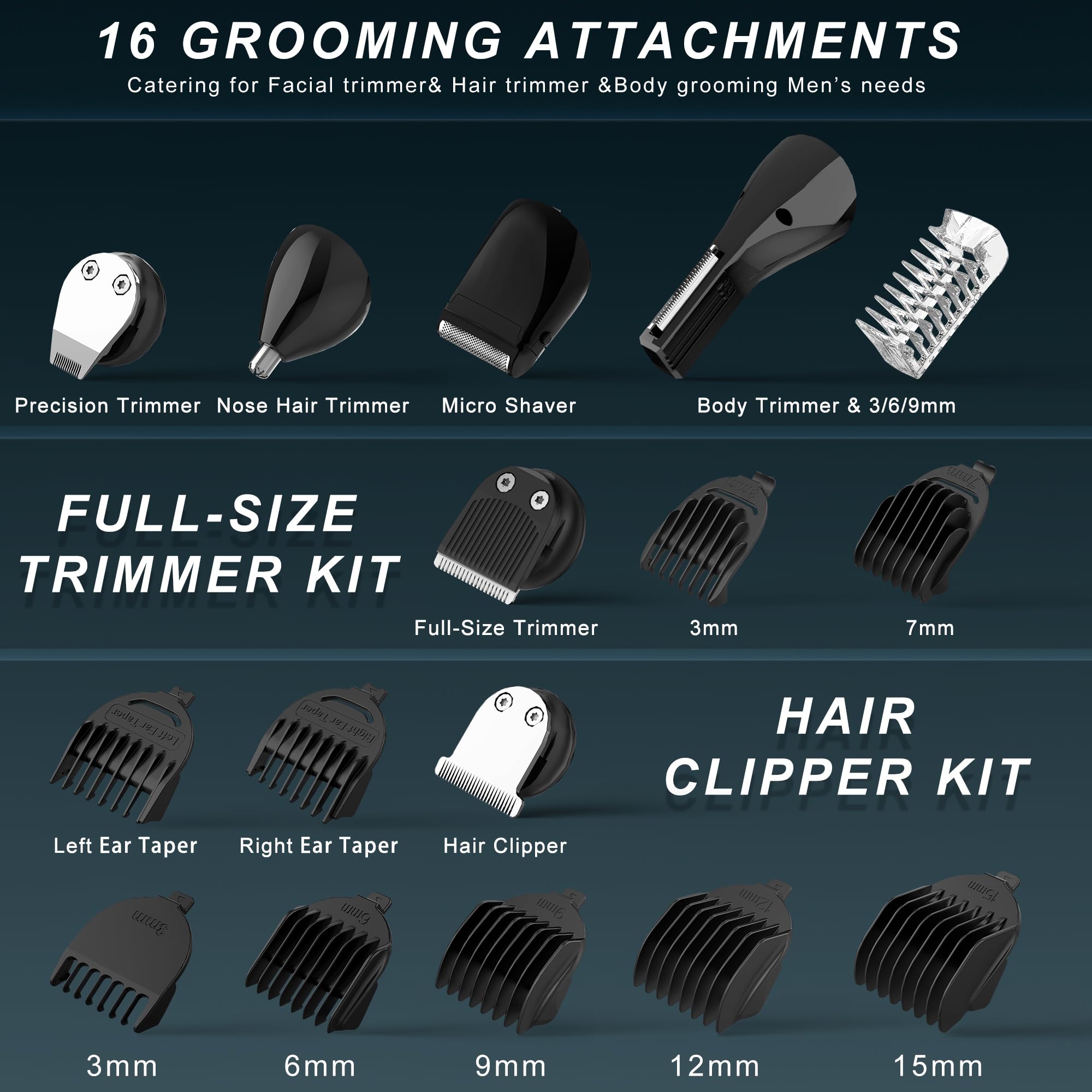 Hatteker Intimate Shaver Man Beard Trimmer Nose Hair Trimmer Electric Body Shaver Men 6-in-1 IPX7 Waterproof Bodygroomer Intimate Area for Chest Legs Armpit Groin Nose (black2) - Image 3