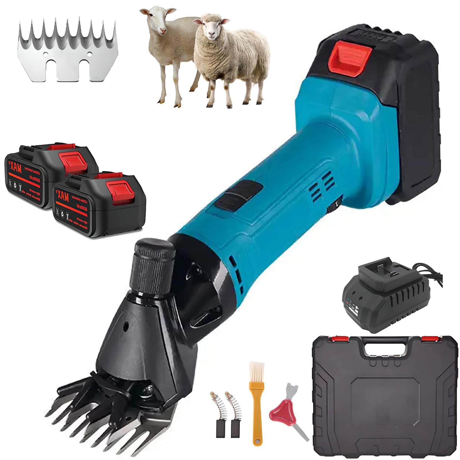 Forbici per Pecore a Batteria Tosatrici elettriche da 600 W con 2 batterie, Lame in Acciaio Inossidabile da 9/13 Denti, Strumento di tosatura per Pecore, capre (9)