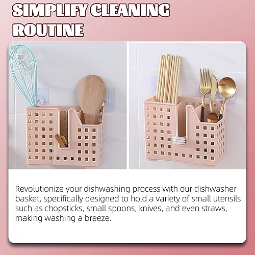 Miniatura 3 de TonGass Cesta para lavavajillas (2 unidades, color rosa) para popote y palillos, cesta universal para utensilios de lavavajillas, para artículos