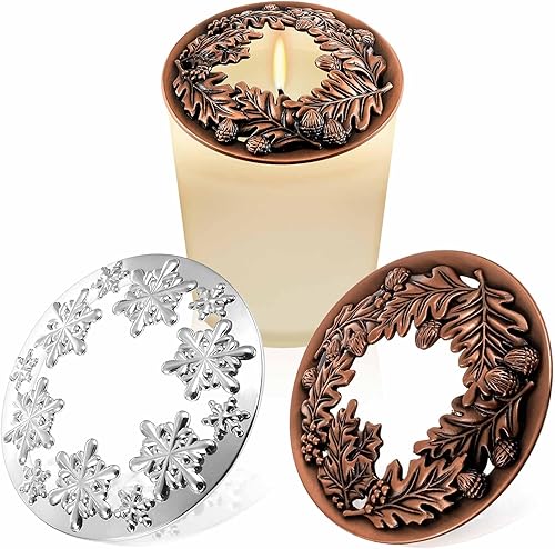 Moxweyeni 2 Pieces Candle Toppers to Burn Evenly Scented Jar Candles Mental Cover 2.85 Inch Christmas Leaf Pine Topper Lids Accessories Sleeves