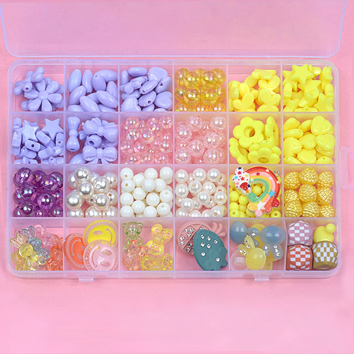 IBAMA 24 Grid Diy Beads Including Smiley Face Beads, Transparent Artificial Pearls, Bow bead, Used for Bracelets, Necklaces and Earrings Craftsmanship 450pcs