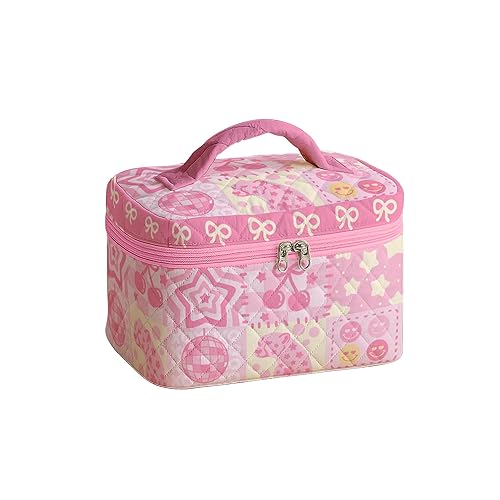 Large Quilted Makeup Bag for Women Preppy Aesthetic Cosmetic Case