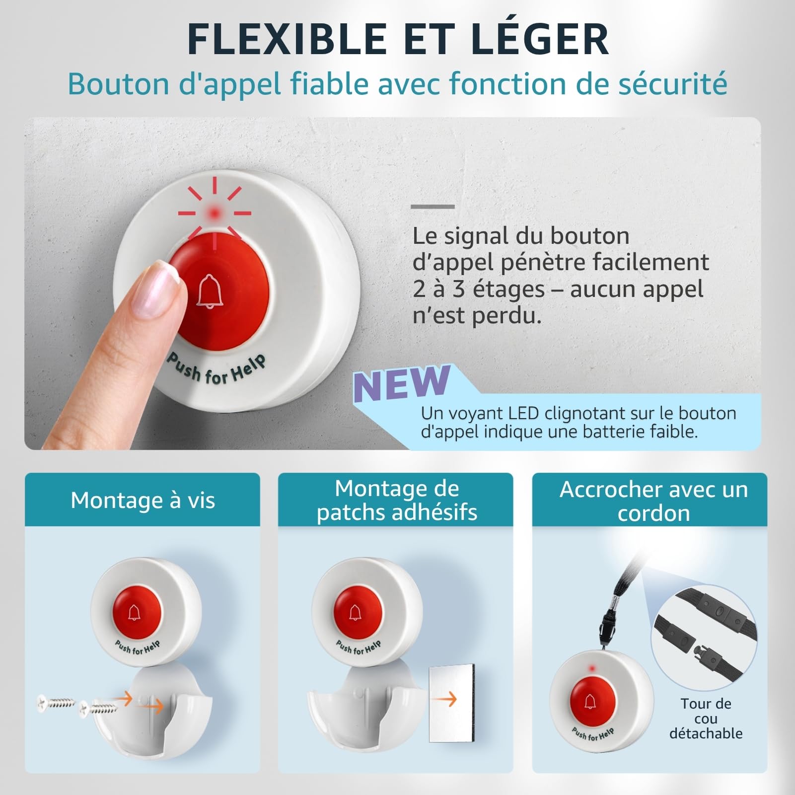 Boutons d'appel et téléavertisseur pour Soignant, sans Fil, pour Patients, Personnes âgées, infirmières, Alarme de lit, prévention des Chutes, Urgence