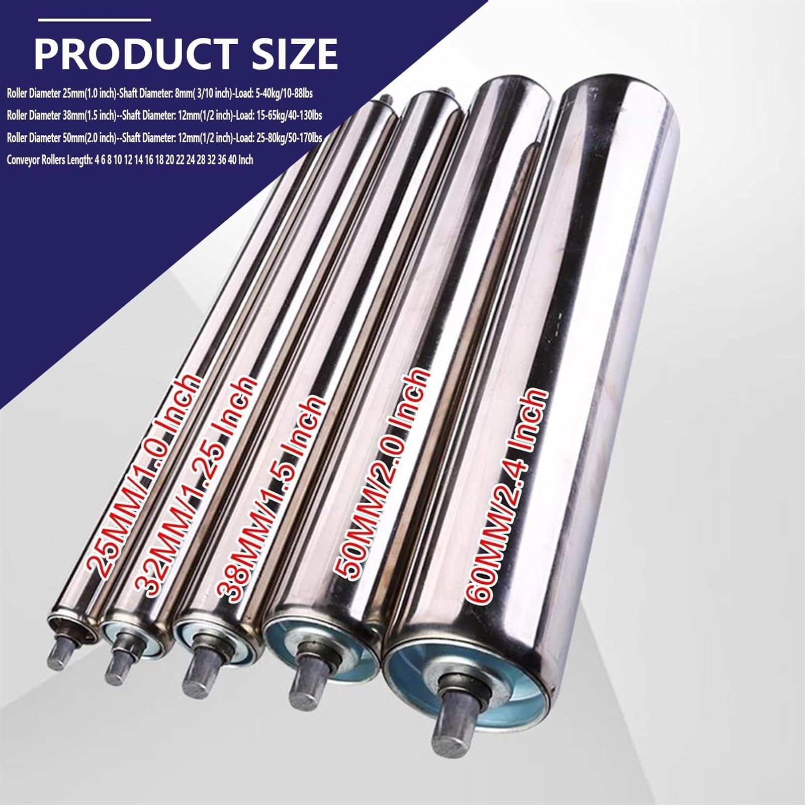 Genérico Rodillo transportador Ajustable de 300 kg - Rodillos transportadores Extensibles de 5 cm de diámetro para almacenes, fábricas y logística - Manejo de Materiales de Alta Resistencia (25 mm de