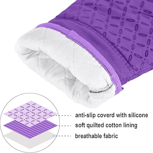 Miniatura 89 de KEGOUU Juego de 6 manoplas para horno y soportes para ollas, guantes para horno de cocina, resistentes al calor, 500 grados, extra largos, Azul cielo