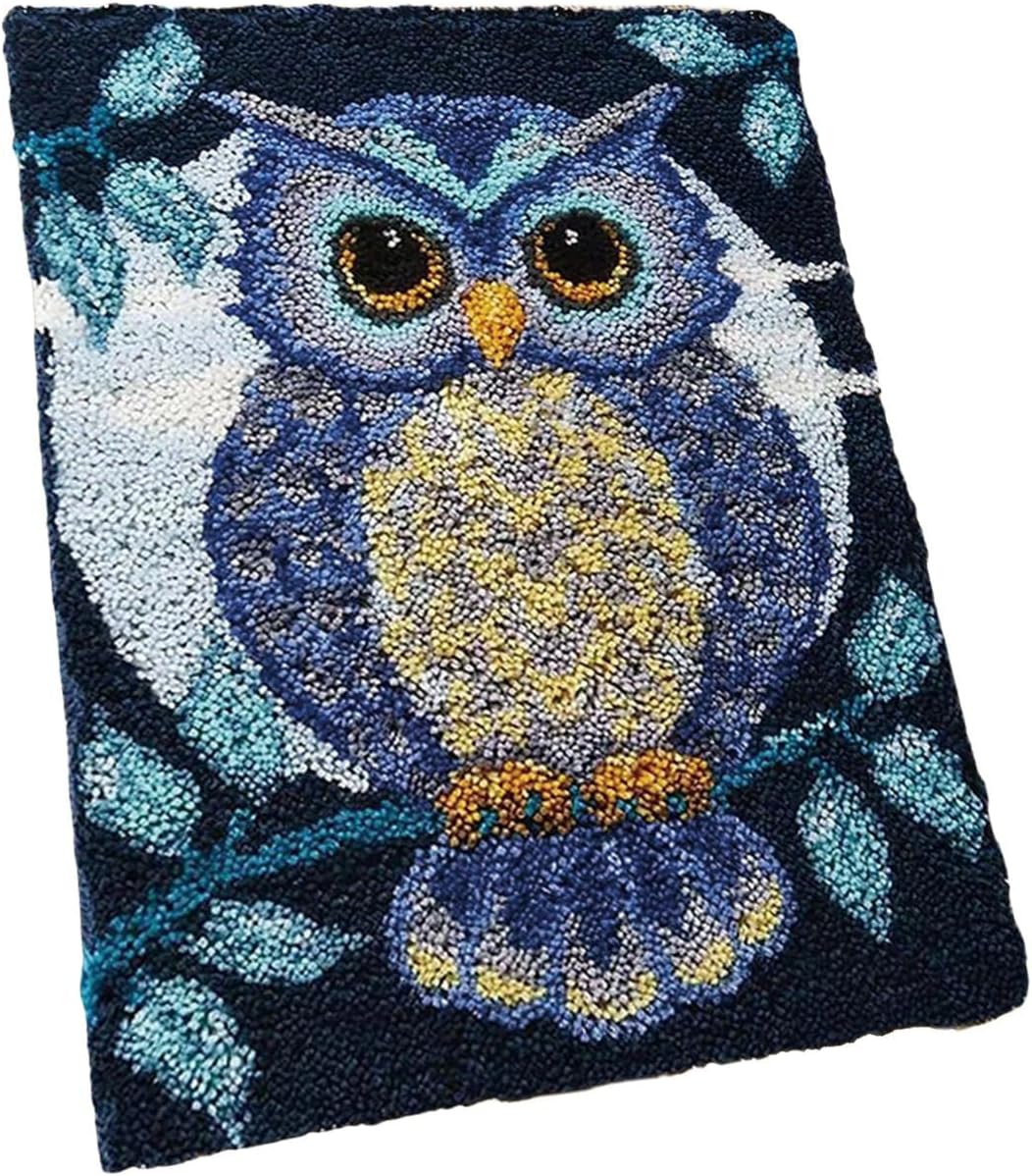 EHJRE Owl Latch and Hook Rug Kit Floor Mat Crochet Carpet Owl Animal Pattern Embroidery Carpet Set, Latch Hook Rug Kits