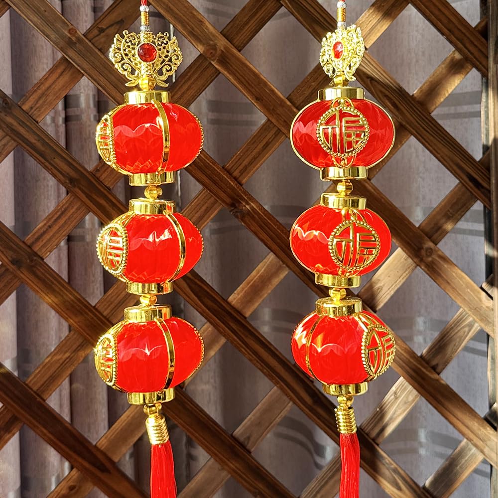 2 String 6Pcs Red Lanterns Chinese New Year Decorations for Chinese Style Hanging Party Wedding Spring Festival Decoration Supplies Mid Autumn Moon