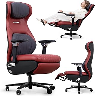 EMIAH Silla Gaming Ergonómica Reclinable con 8D Apoyabrazos Apoyacabezas Soporte Lumbar Respaldo Alto Silla Ordenador Silla Oficina Eléctrica de Altura Ajustable con Reposapiés Asiento (Rojo)