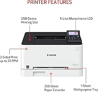 Vista 3 de Canon imageCLASS LBP632Cdw - Impresora láser de color inalámbrica, duplex, función única, para oficina en casa, lista para móvil, 22 PPM a