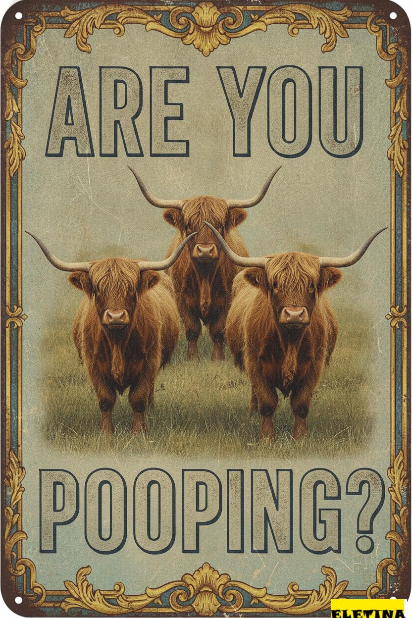 Personalized Sign for Man Cave 12x8 Inches Highland Cow "are You Pooping" Funny Tin S, Bathroom Wall Decor(90) Private Property Decorative