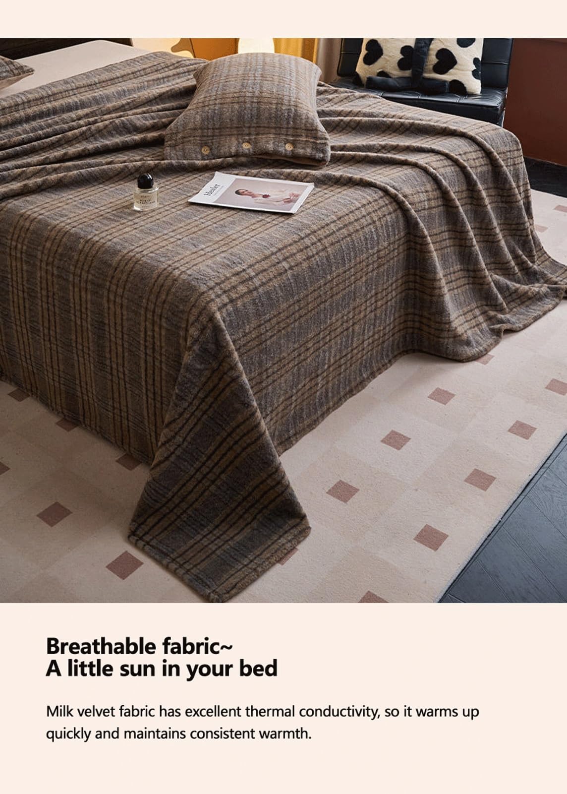 Winter Bettlaken ohne Gummizug 180x230 230x250 kuscheliges Mikrofleece-Plüsch Flanell Betttuch Cashmere Touch Weiche Laken for Winter und Frühling(Grid F,230x250cm+48x74cm x2)