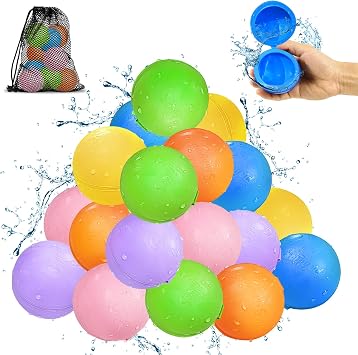 Reusable Water Balloons, Kids Summer Outdoor Toys, Quick Fill Self Sealing Water Bomb for Kids Adult Water Polo Fight Games,Summer Fun Party Water Balls with Storage Bag 18pack