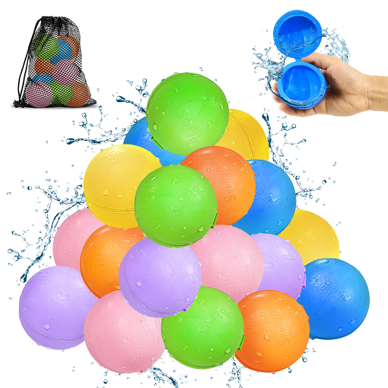 Reusable Water Balloons, Kids Summer Outdoor Toys, Quick Fill Self Sealing Water Bomb for Kids Adult Water Polo Fight Games,Summer Fun Party Water