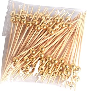 BAIYA Bamboo Cocktail Picks 100 Counts Gold Pearl Bamboo Skewers Fancy Cocktail Toothpicks for Appetizers Picks Cocktail Toothpicks Great for Cocktail Party&Barbeque Snacks(4.72 Inch)