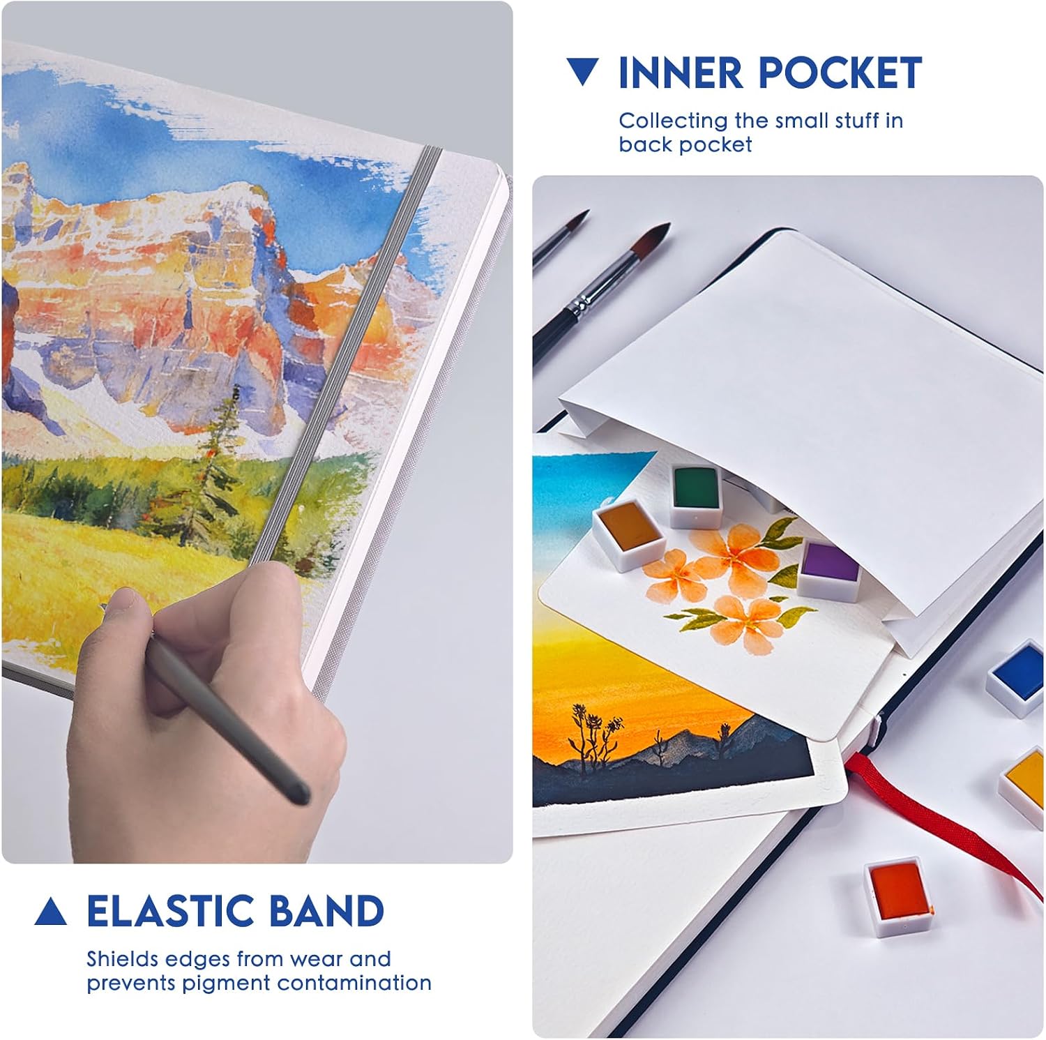 KOVIEDE 6"x6" Watercolor Journal, 100% Cotton 140LB/300GSM