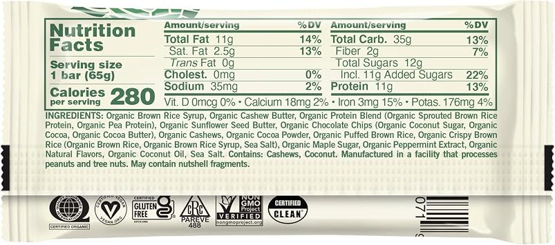 GOMACRO Organic Mint Chocolate Chip Bar Single, 2.3 OZ