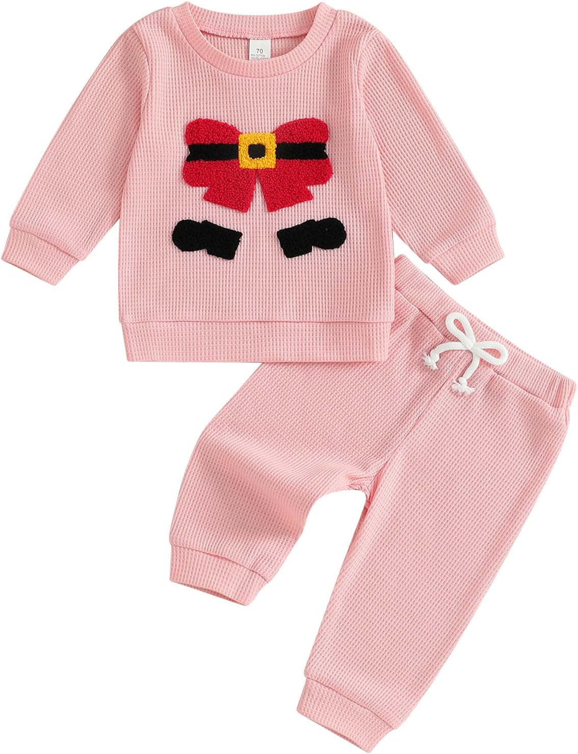 Fernvia Baby Girl Christmas Outfit Toddler Winter Clothes Santa Embroidery Waffle Knit Sweatshirt Pullover Tops Pant Set