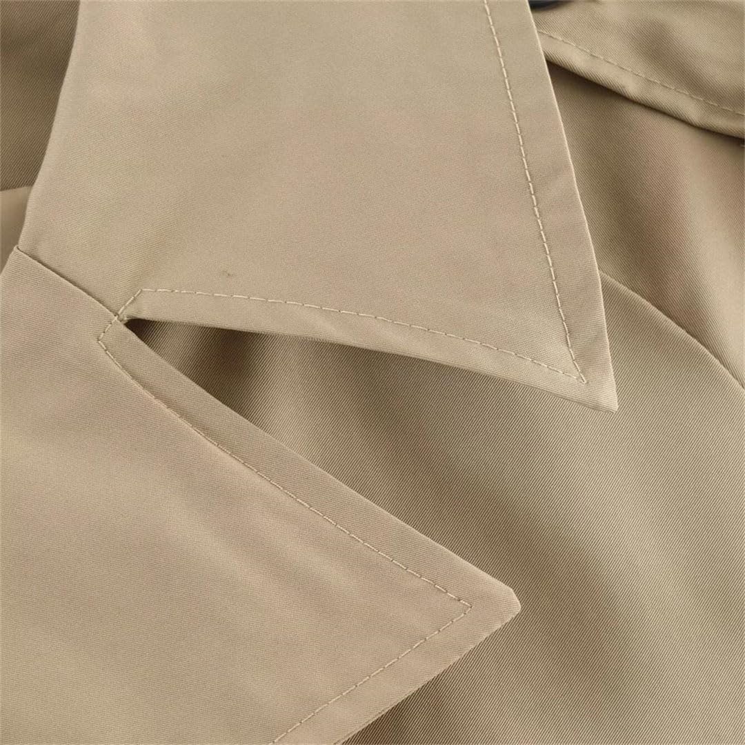 Women's Office Short Trench Coat With Turn-Down Collar Long Sleeve Slim Fit Double Breasted Button Closure Outerwear