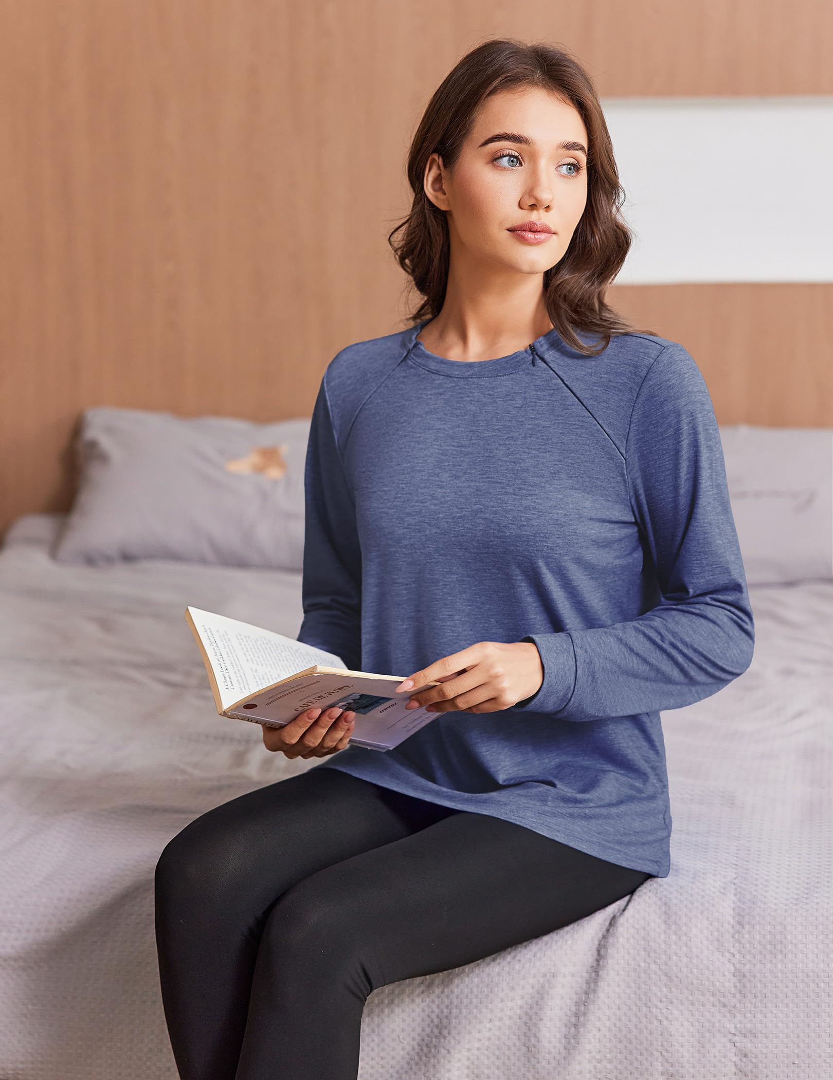 Deyeek Chemo Shirts für Port Access Frauen Langarm Schulter Post Chirurgie Shirt Dialyse Sweatshirts mit Arm Reißverschluss