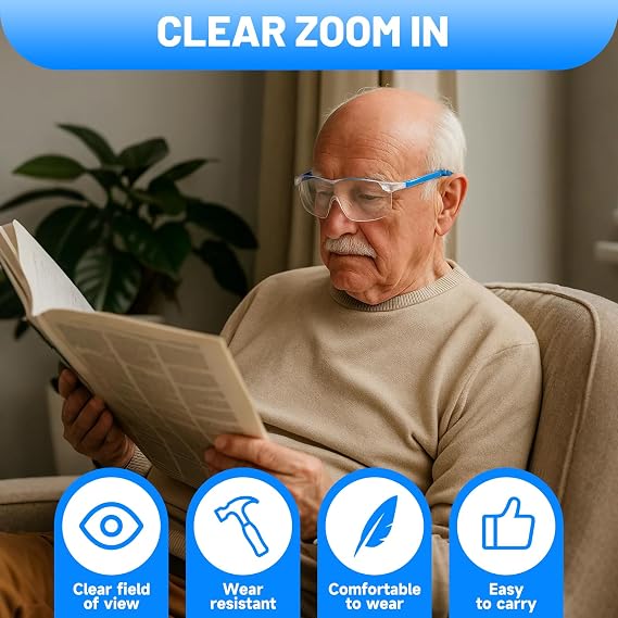 2 Pack Magnifying Glasses, 300% Black & 500% Blue Wearable Magnifier | 3x, 5x Hands-Free for Visually Impaired | Anti-Blue Light Reading Glasses | Magnifying Glasses for Hobbies