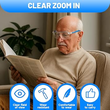 2 Pack Magnifying Glasses, 300% Black & 500% Blue Wearable Magnifier | 3x, 5x Hands-Free for Visually Impaired | Anti-Blue Light Reading Glasses | Magnifying Glasses for Hobbies