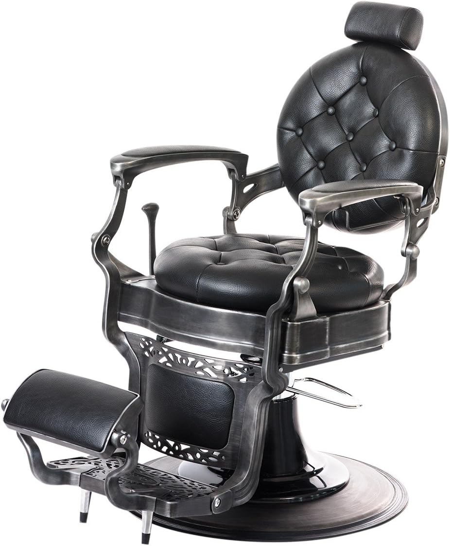 Buy-Rite Alesso Professional Barber Chair – Vintage 50s Style, Tufted Cushions, Padded Armrests, Adjustable Headrest, Hydraulic Base, 450 lb Capacity, YLG-8779-1, Black