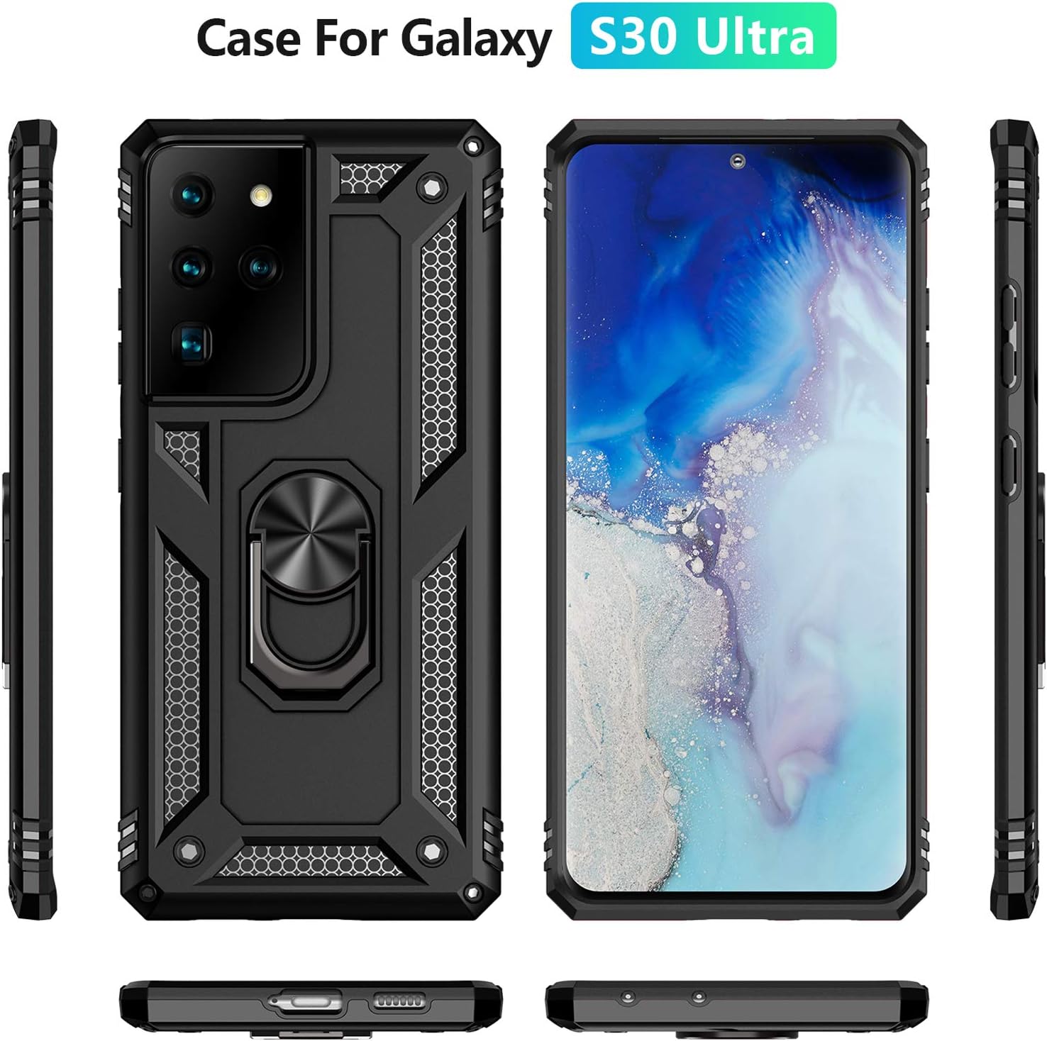 Asuwish Compatible with Samsung Galaxy S21 Ultra/S30 Plus Case Stand Ring Holder Accessories Heavy Duty Rugged Protective Shockproof Bumper Kickstand Phone Cases for S21Ultra 2020 Girls Boys Black - Image 4