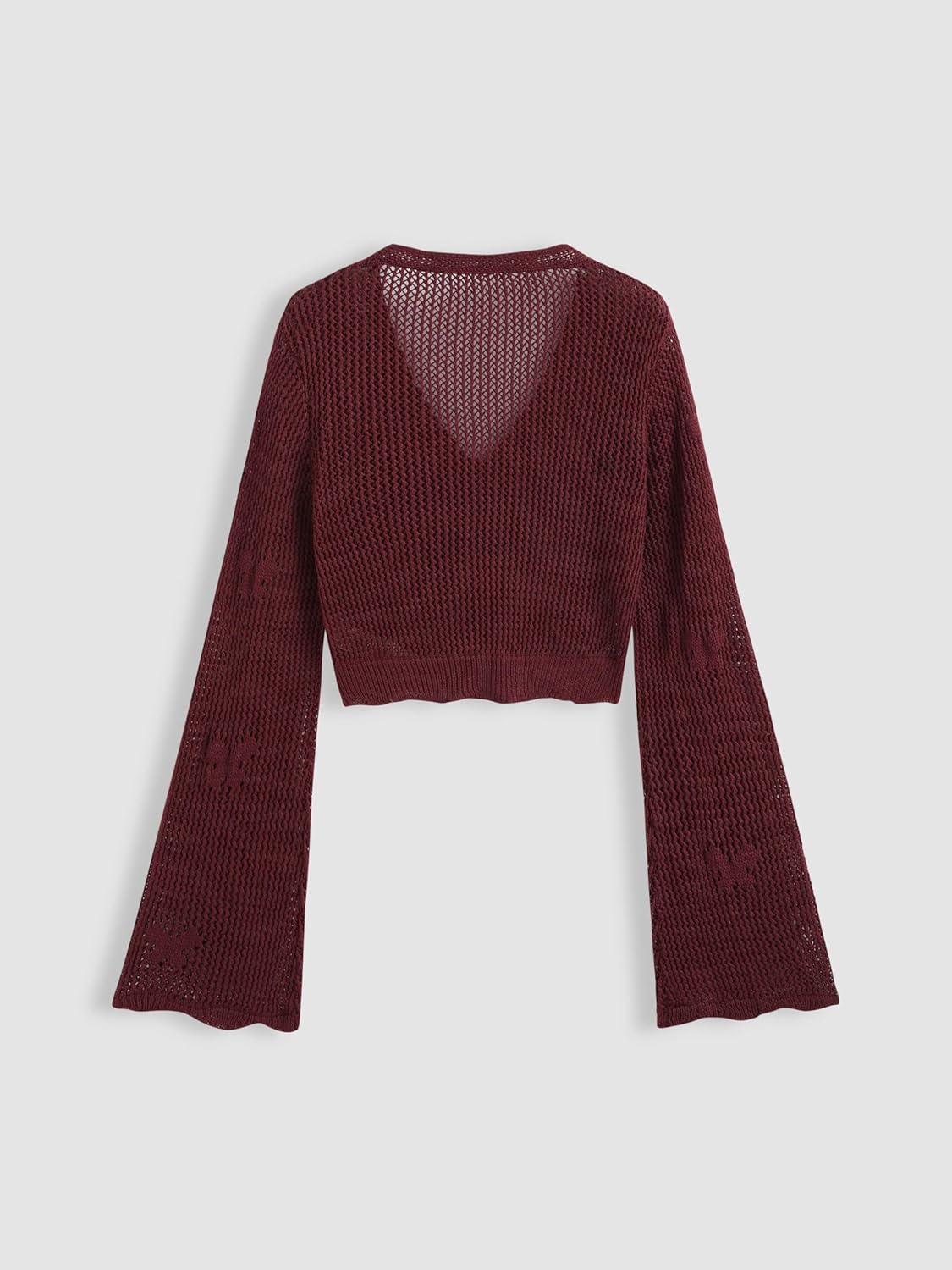 CIDER Solid Hollow Out Knit Knotted Cardigan