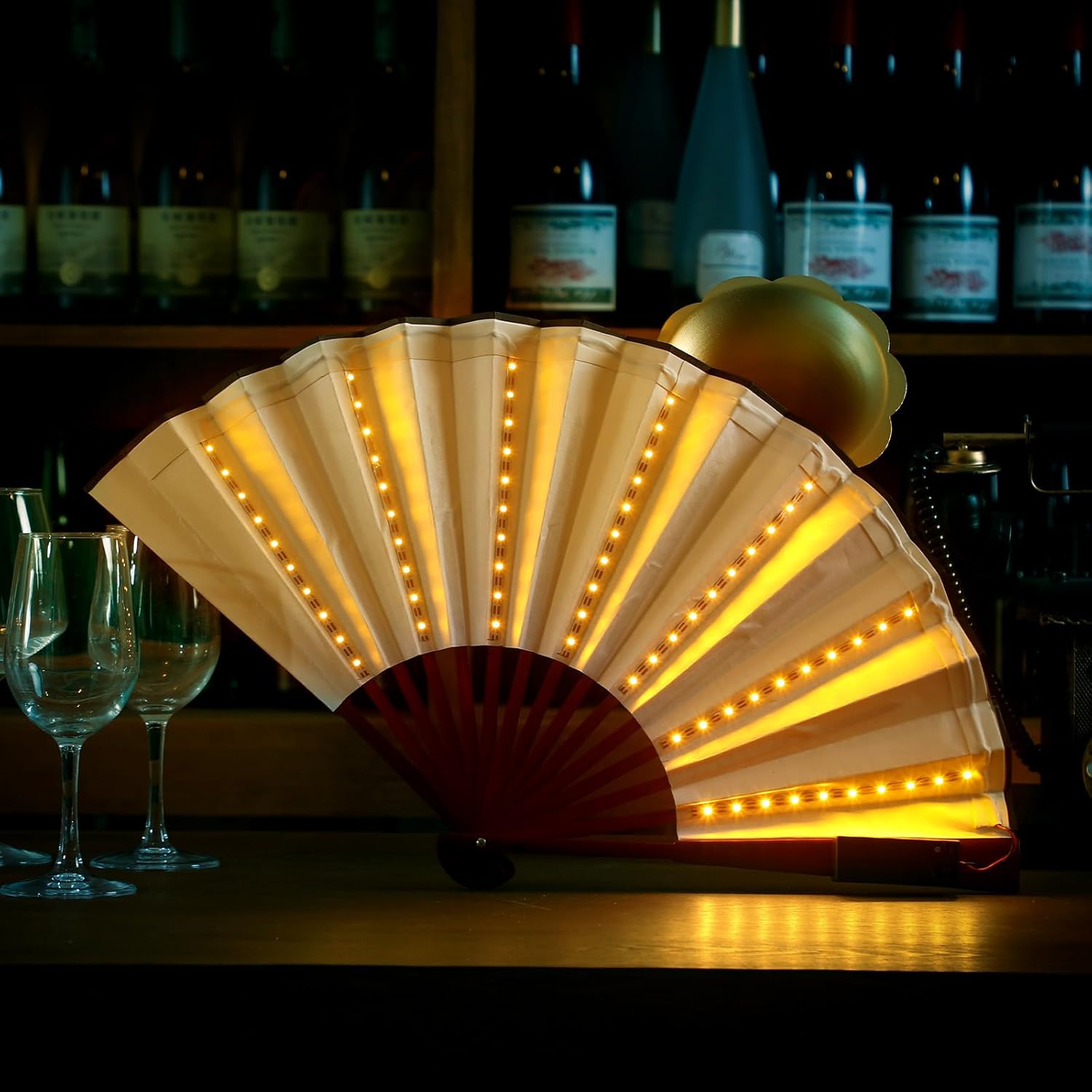 Roowest 6 Pcs 6 Pcs Rave Light up Folding Fan for Line Dancing with Battery LED Large Handheld 6 Colors Glowing Fan for Party Gift Performance Show Birthday Night Club (White,Neon)