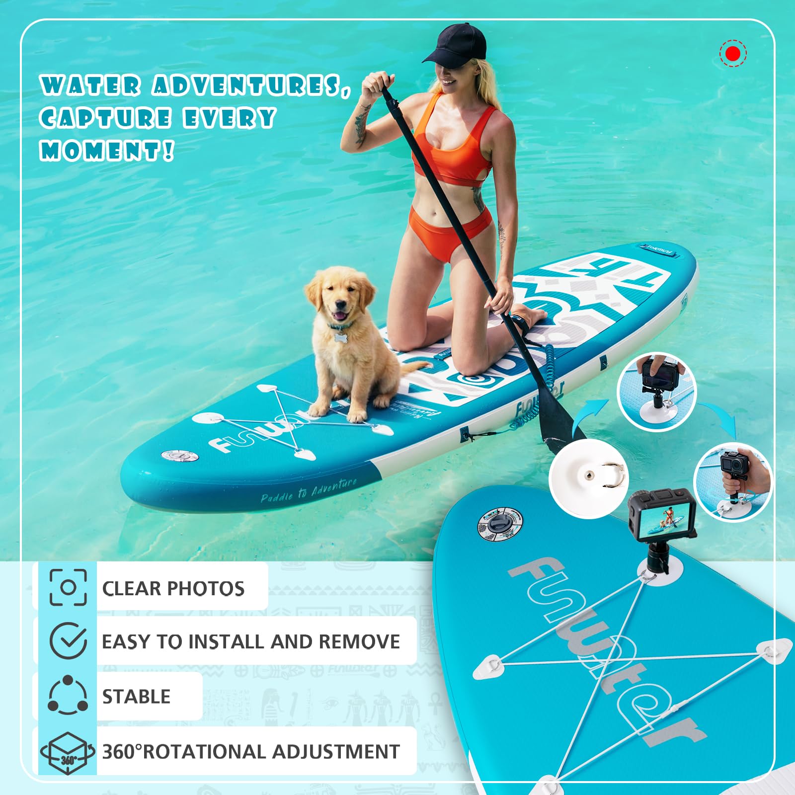 FunWater Nadmuchiwana deska surfingowa SUP, kompletny zestaw akcesoriów do paddleboardingu, regulowane wiosło, pompka, plecak podróżny, smycz, wodoszczelna torba, deska do wiosłowania dla dorosłych