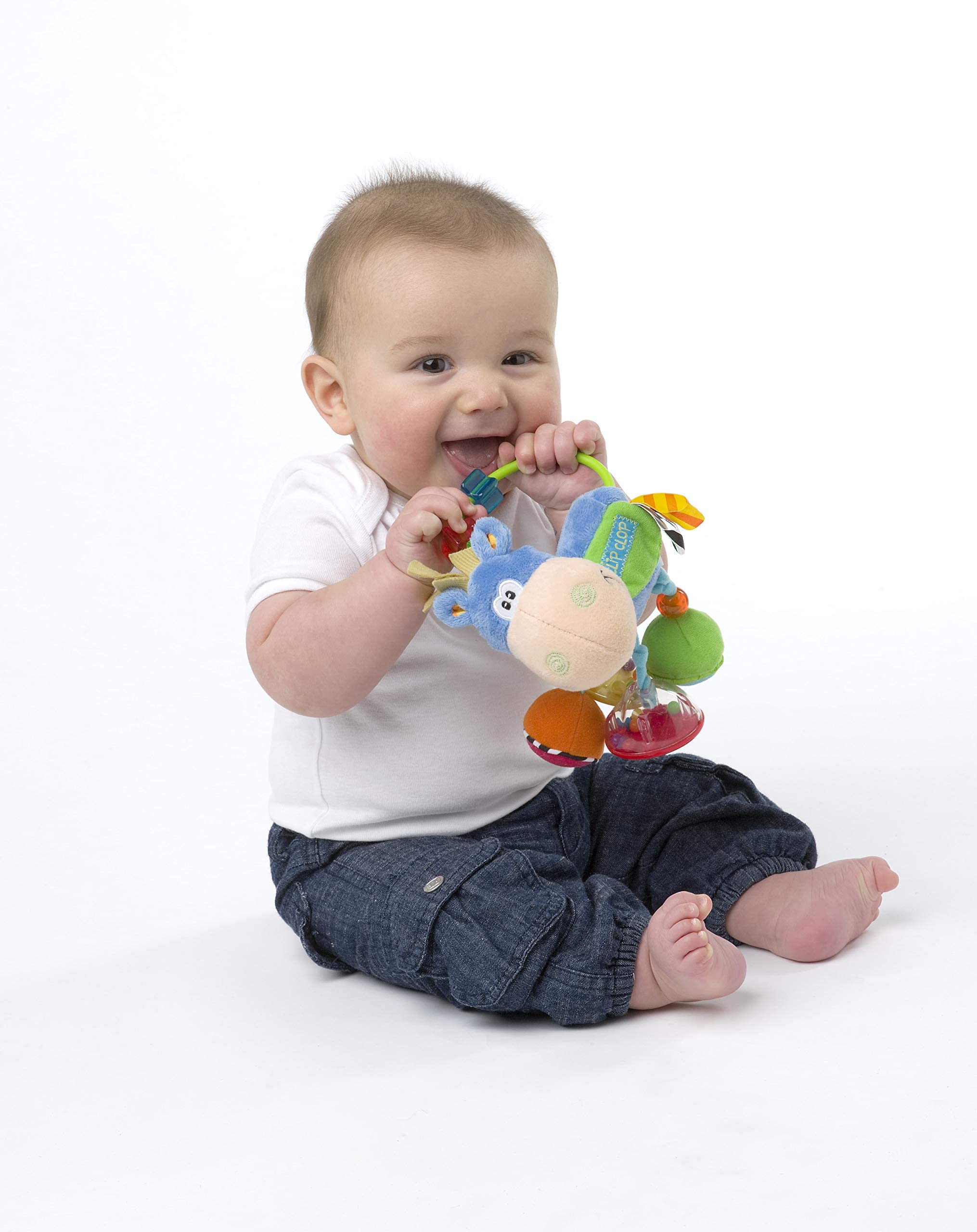 Bright Starts, Disney Baby & Playgro 101145 Plüschrassel Pferd, Lernspielzeug, Ab 3 Monaten, BPA-frei, Playgro Toy Box Pferd Klipp Klapp, Blau/Bunt, 40016, 15 x 6 x 20 cm