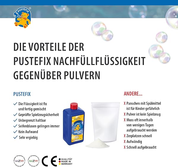 PUSTEFIX - 420869725 Seifenblasen Nachfüllflasche Maxi 1L I Seifenblasenflüssigkeit für bunte Blasen I I extra Flüssigkeit für mehr Bubble Spaß I für Kinder & Erwachsene auf Geburtstag, Hochzeit - 5