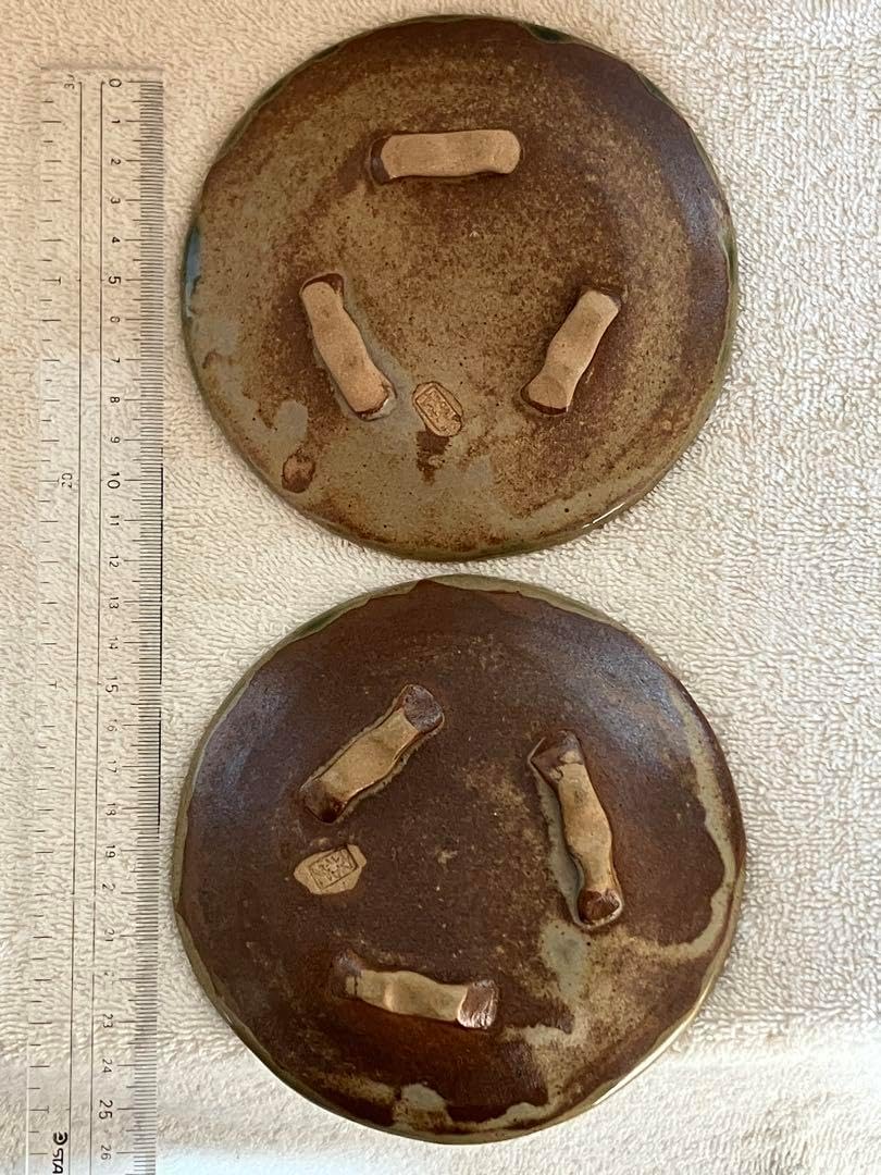 小樽窯 陶器皿2枚セット アイヌ 小樽焼 民藝 北海道 骨董レトロレトロ