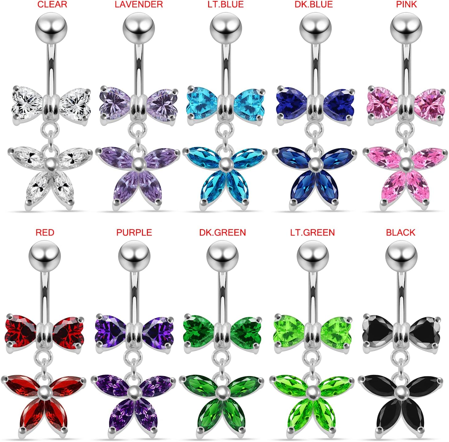 Stylish Ribbon with Flower Dangling Design 925 Sterling Silver with Stainless Steel Belly Ring - Belly Button jewelry - Navel jewelry